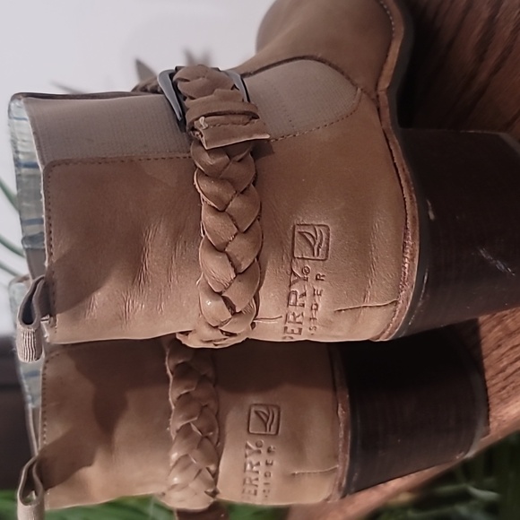 SPERRY Liberty Chelsea Tan Leather Heel Bootie Braided Strap Womens Sz 8M - Picture 5 of 10